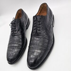 Alan Payne Mens Oxford Genuine Alligator Cap Toe Shoes Exotic Leather Black 8.5